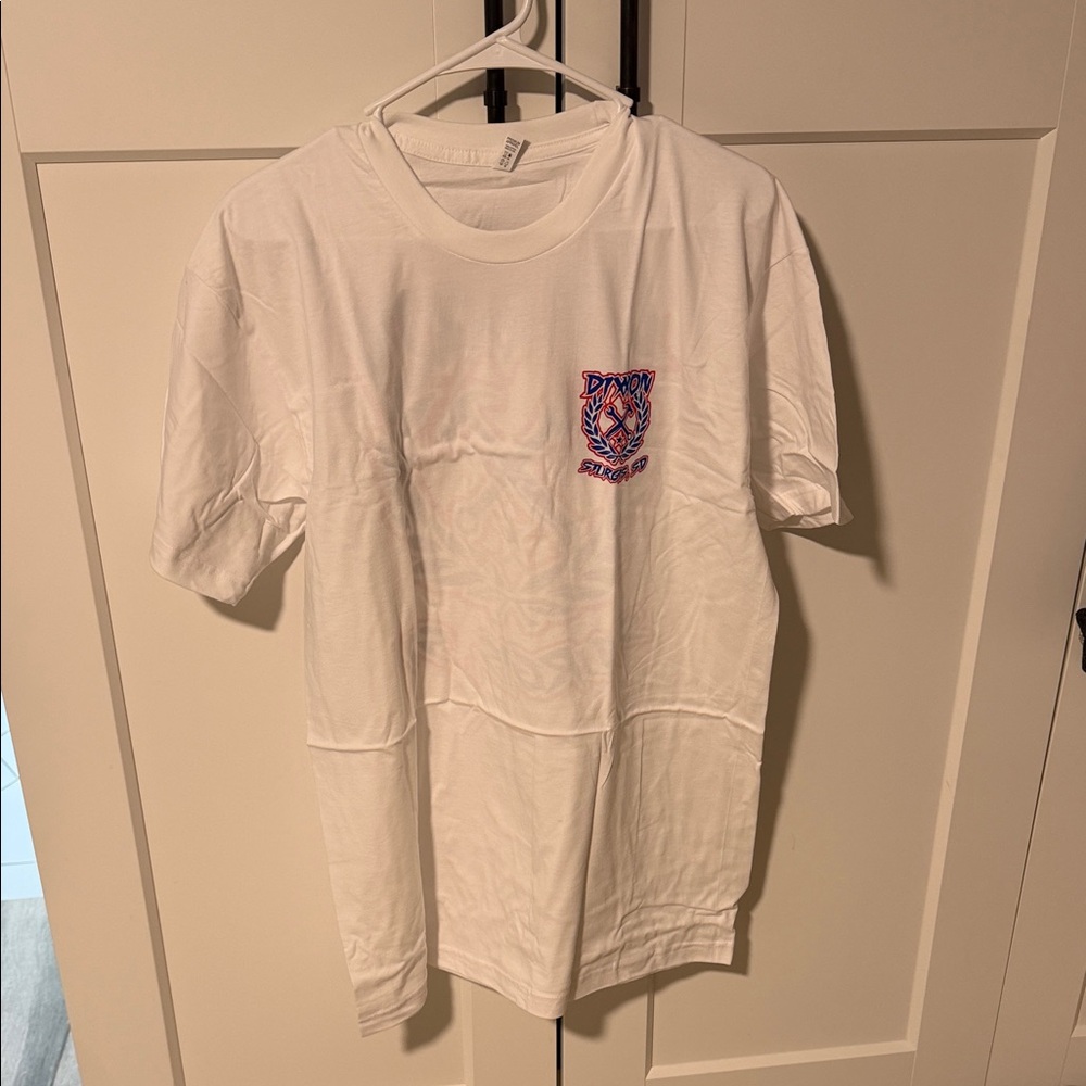 DIXXON White Short Sleeve Tee with Blue and Red Logo